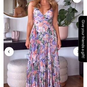 Vibrant Floral Pleated Maxi Dress